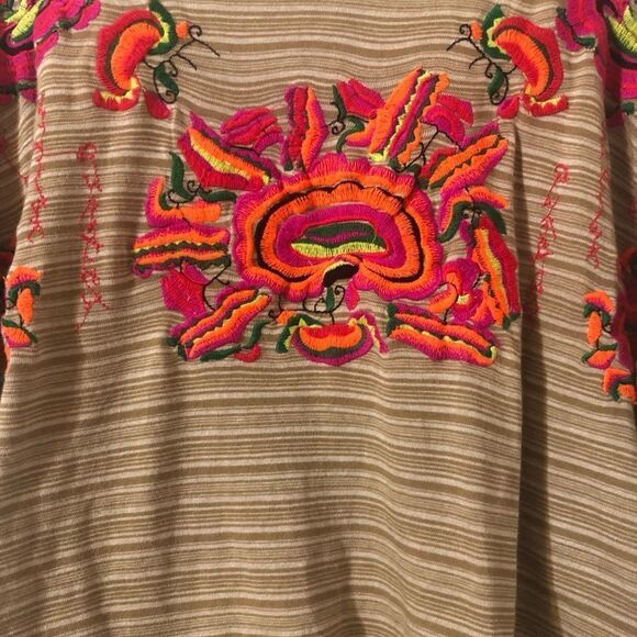 Free People Catalunya Cropped Floral Embroidered Striped Knit Tshirt Small - Picture 2 of 6